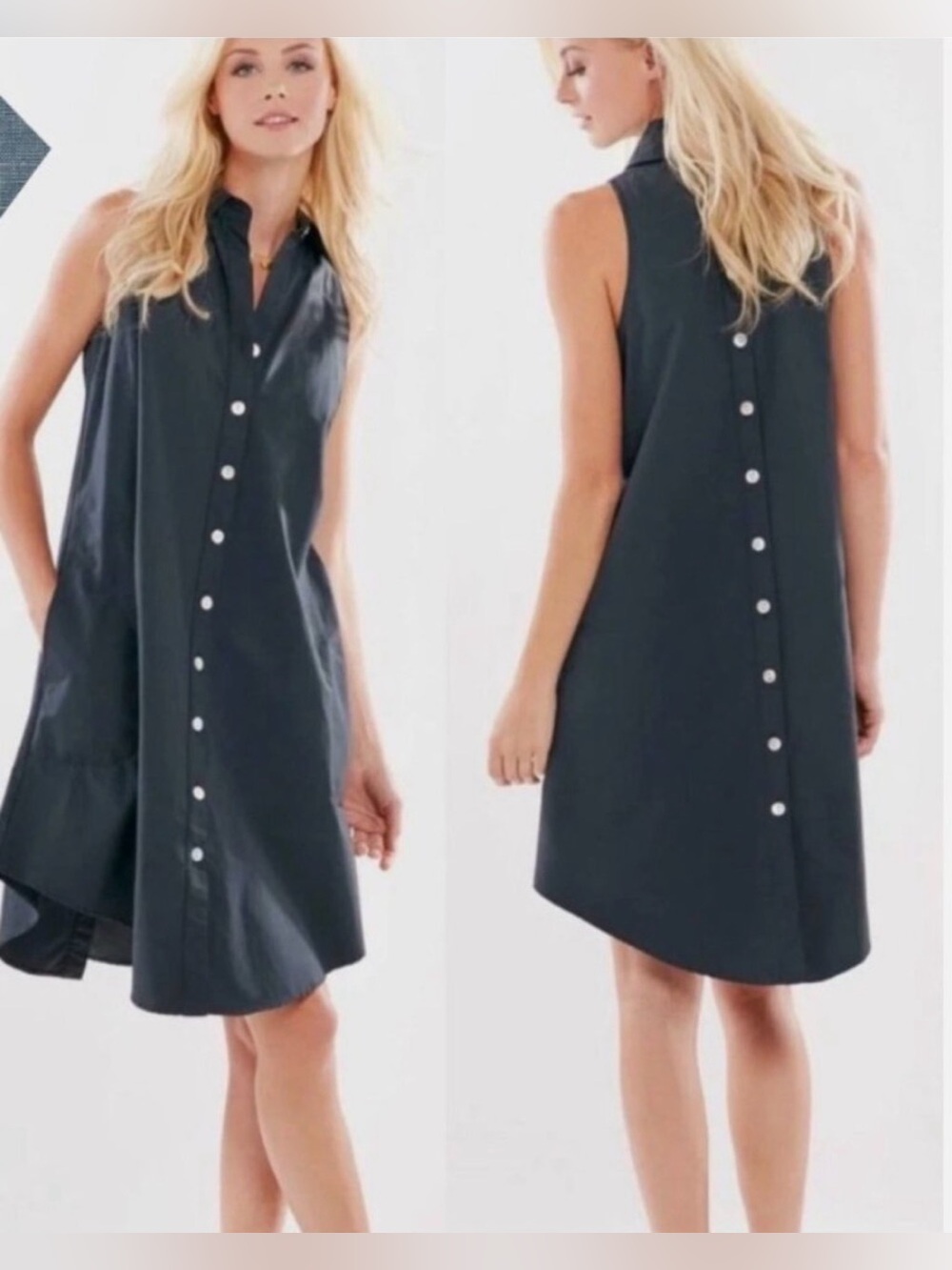 Finley Sleeveless Button-Down Poplin Swing Dress